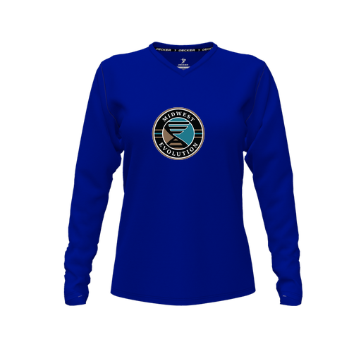 [CUS-DFW-TEES-CMF-VNK-LSL-RYL-FYXS-LOGO3] Decker Comfort T-Shirt (Female Youth XS, Royal, V Neck, Logo 3, Long Sleeve)