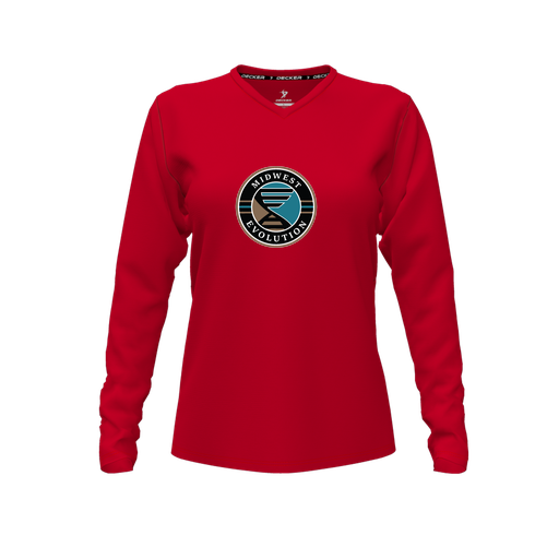 [CUS-DFW-TEES-CMF-VNK-LSL-RED-FYXS-LOGO3] Decker Comfort T-Shirt (Female Youth XS, Red, V Neck, Logo 3, Long Sleeve)