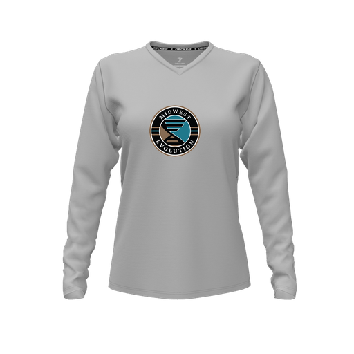 [CUS-DFW-TEES-PER-VNK-LSL-GRY-FYXS-LOGO3] Decker Performance T-Shirt (Female Youth XS, Gray, V Neck, Logo 3, Long Sleeve)