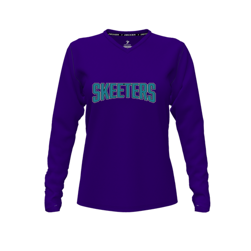 [CUS-DFW-TEES-PER-VNK-LSL-PUR-FYXS-LOGO1] Decker Performance T-Shirt (Female Youth XS, Purple, V Neck, Logo 1, Long Sleeve)