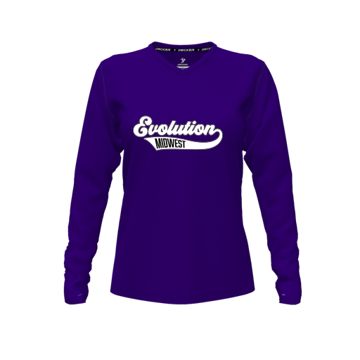 [CUS-DFW-TEES-PER-VNK-LSL-PUR-FYXS-LOGO2] Decker Performance T-Shirt (Female Youth XS, Purple, V Neck, Logo 2, Long Sleeve)
