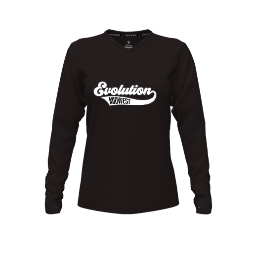 [FTLVCFBK-FYXS-LOGO2] Decker Comfort T-Shirt (Female Youth XS, Black, V Neck, Logo 2, Long Sleeve)