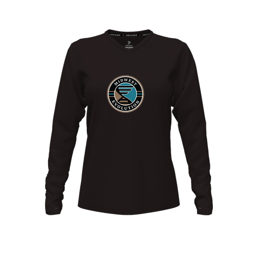 [CUS-DFW-TEES-CMF-VNK-LSL-BLK-FYXS-LOGO3] Decker Comfort T-Shirt (Female Youth XS, Black, V Neck, Logo 3, Long Sleeve)