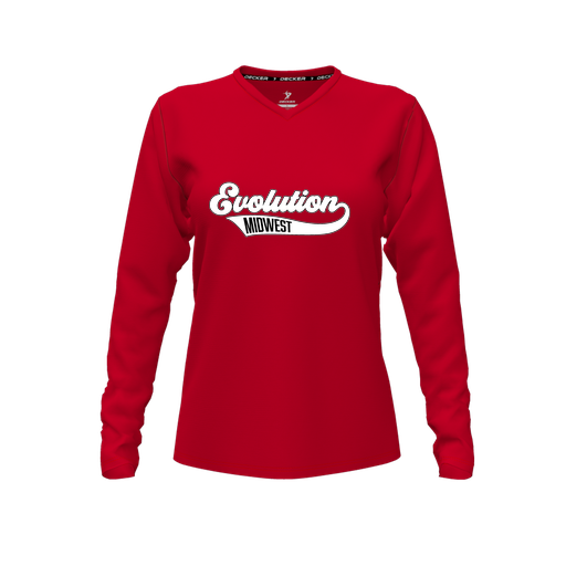 [CUS-DFW-TEES-CMF-VNK-LSL-RED-FYXS-LOGO2] Decker Comfort T-Shirt (Female Youth XS, Red, V Neck, Logo 2, Long Sleeve)