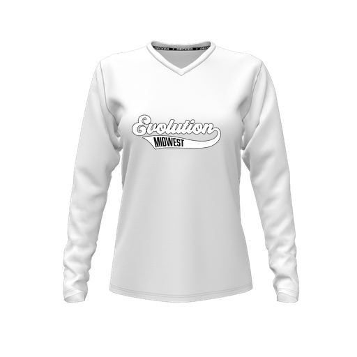[CUS-DFW-TEES-PER-VNK-LSL-WHT-FYXS-LOGO2] Decker Performance T-Shirt (Female Youth XS, White, V Neck, Logo 2, Long Sleeve)