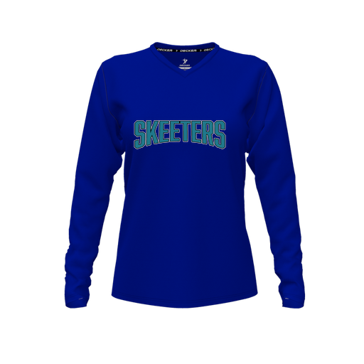 [CUS-DFW-TEES-PER-VNK-LSL-RYL-FYXS-LOGO1] Decker Performance T-Shirt (Female Youth XS, Royal, V Neck, Logo 1, Long Sleeve)