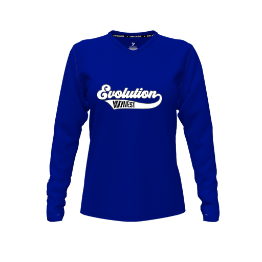 [CUS-DFW-TEES-PER-VNK-LSL-RYL-FYXS-LOGO2] Decker Performance T-Shirt (Female Youth XS, Royal, V Neck, Logo 2, Long Sleeve)