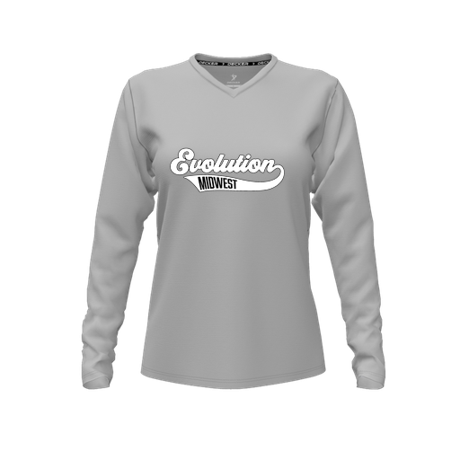 [CUS-DFW-TEES-PER-VNK-LSL-GRY-FYXS-LOGO2] Decker Performance T-Shirt (Female Youth XS, Gray, V Neck, Logo 2, Long Sleeve)