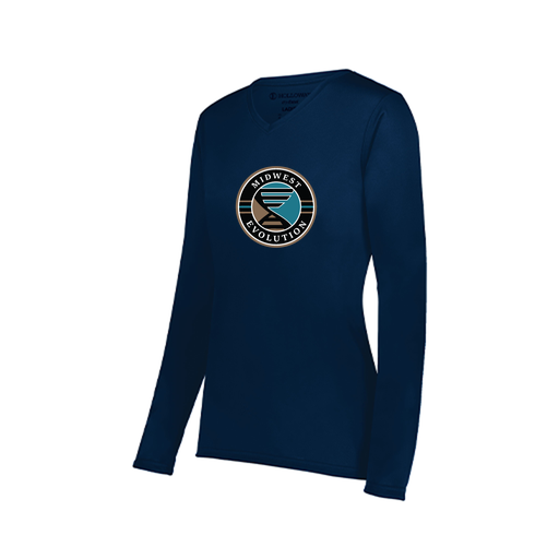 [222824.065.S-LOGO3] Ladies LS Smooth Sport Shirt (Female Adult S, Navy, Logo 3)